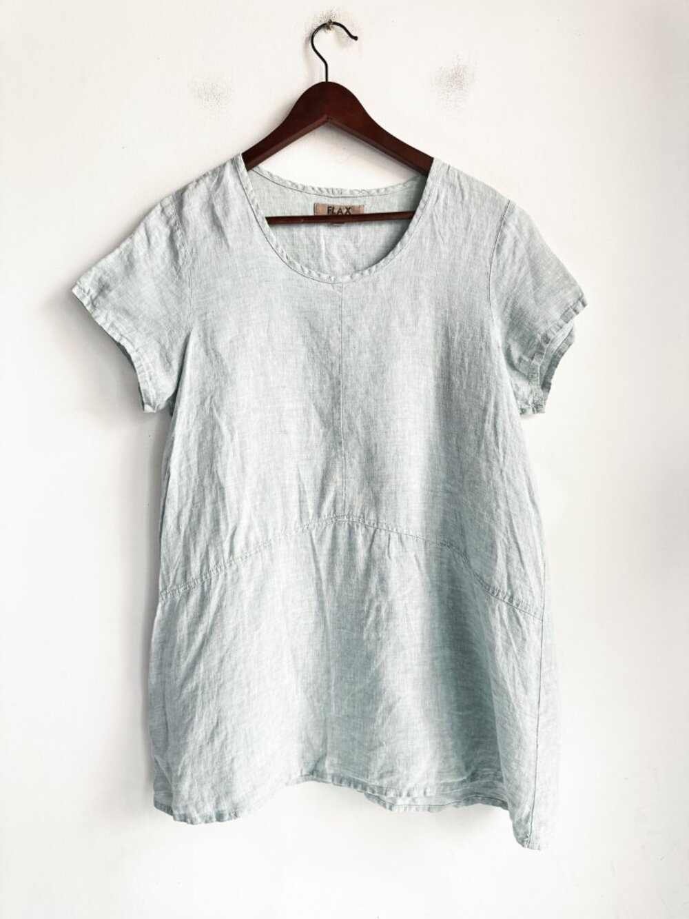 FLAX light blue Short Sleeve Linen Top S